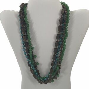 Bronze, green, blue 4 layer necklace
